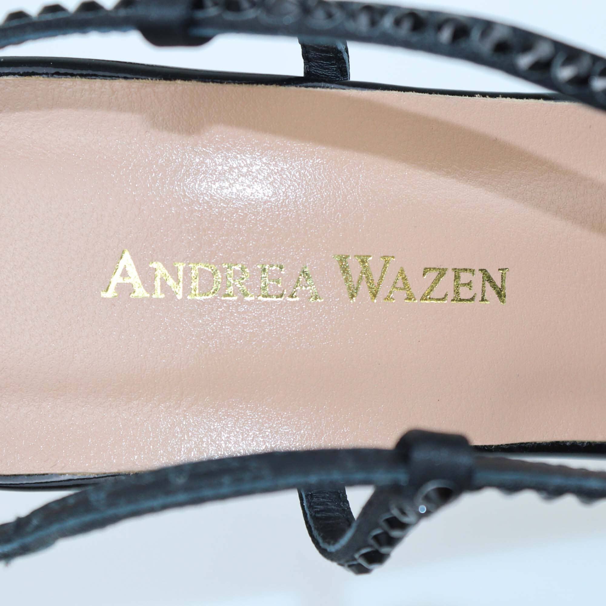 Andrea Wazen Black Patent Crystal Embellished Kay Pointed Toe Pumps Womens Andrea Wazen 