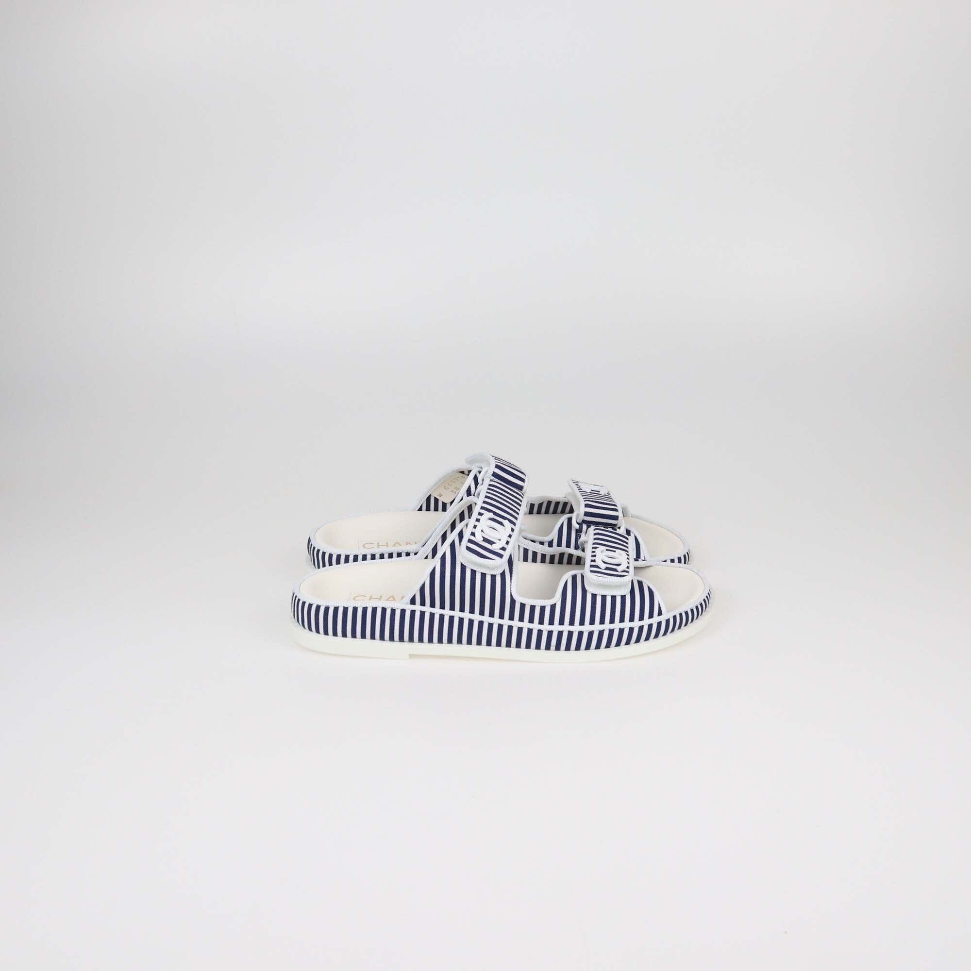 Chanel Blue/White Dad Flat Sandals Womens Chanel 