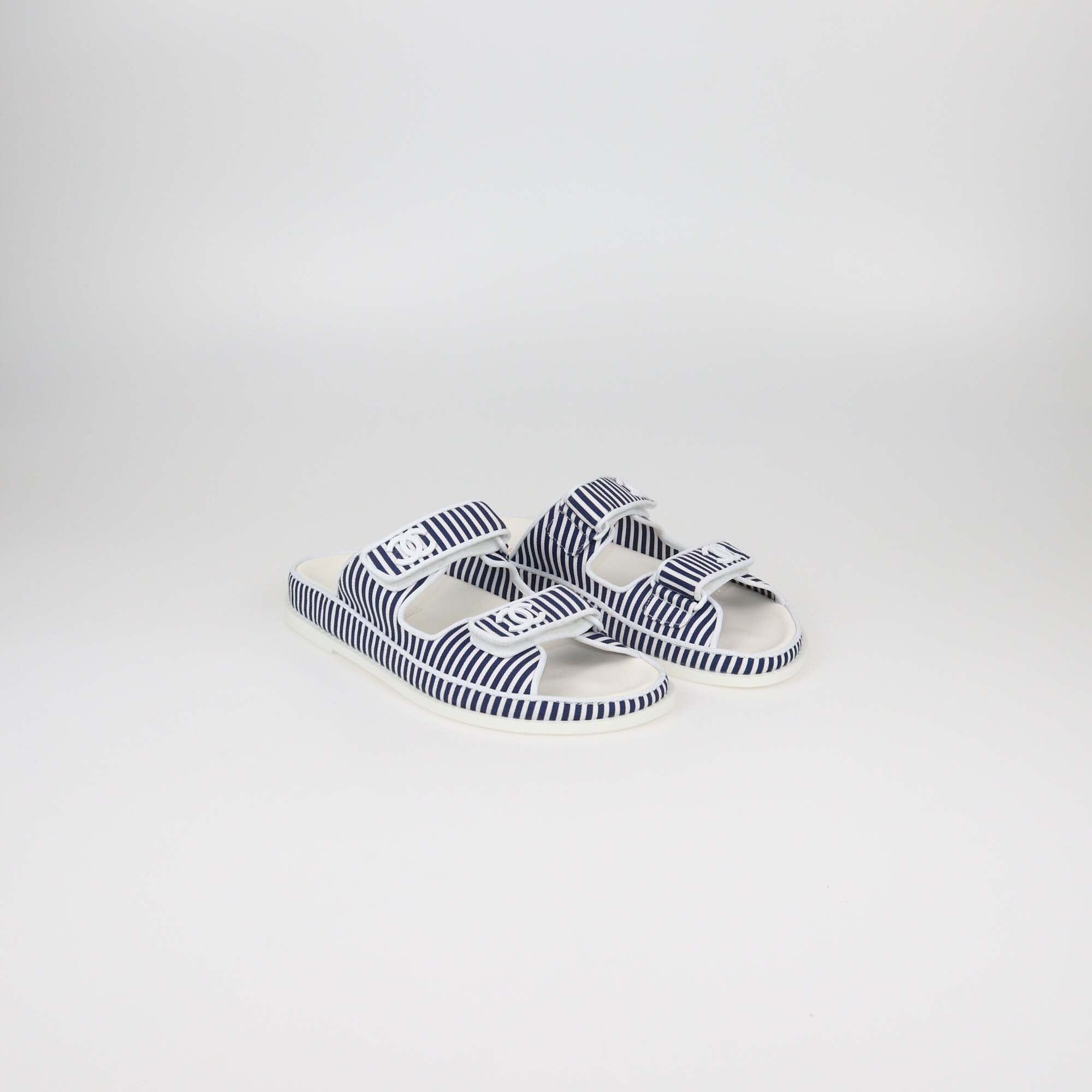 Chanel Blue/White Dad Flat Sandals Womens Chanel 