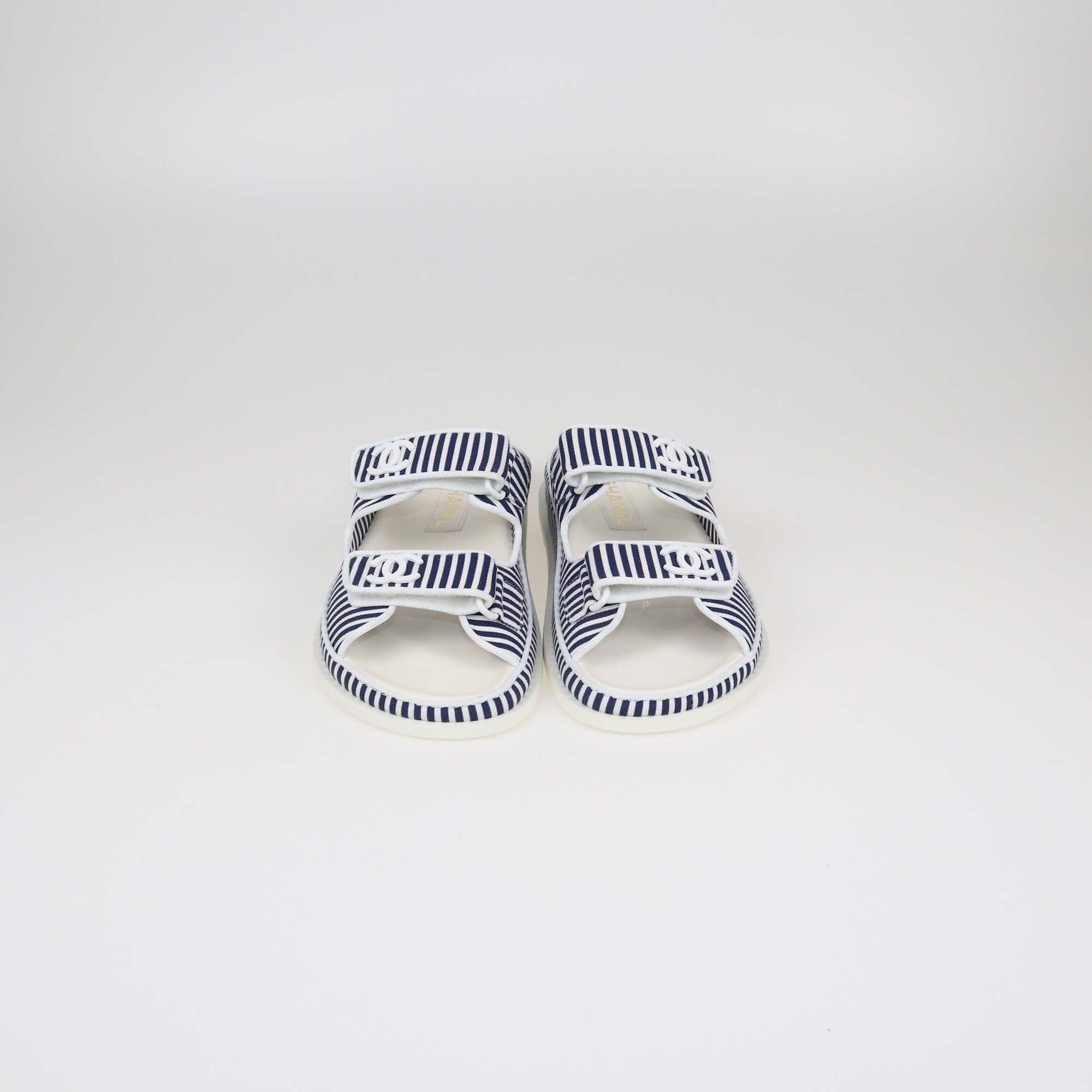 Chanel Blue/White Dad Flat Sandals Womens Chanel 
