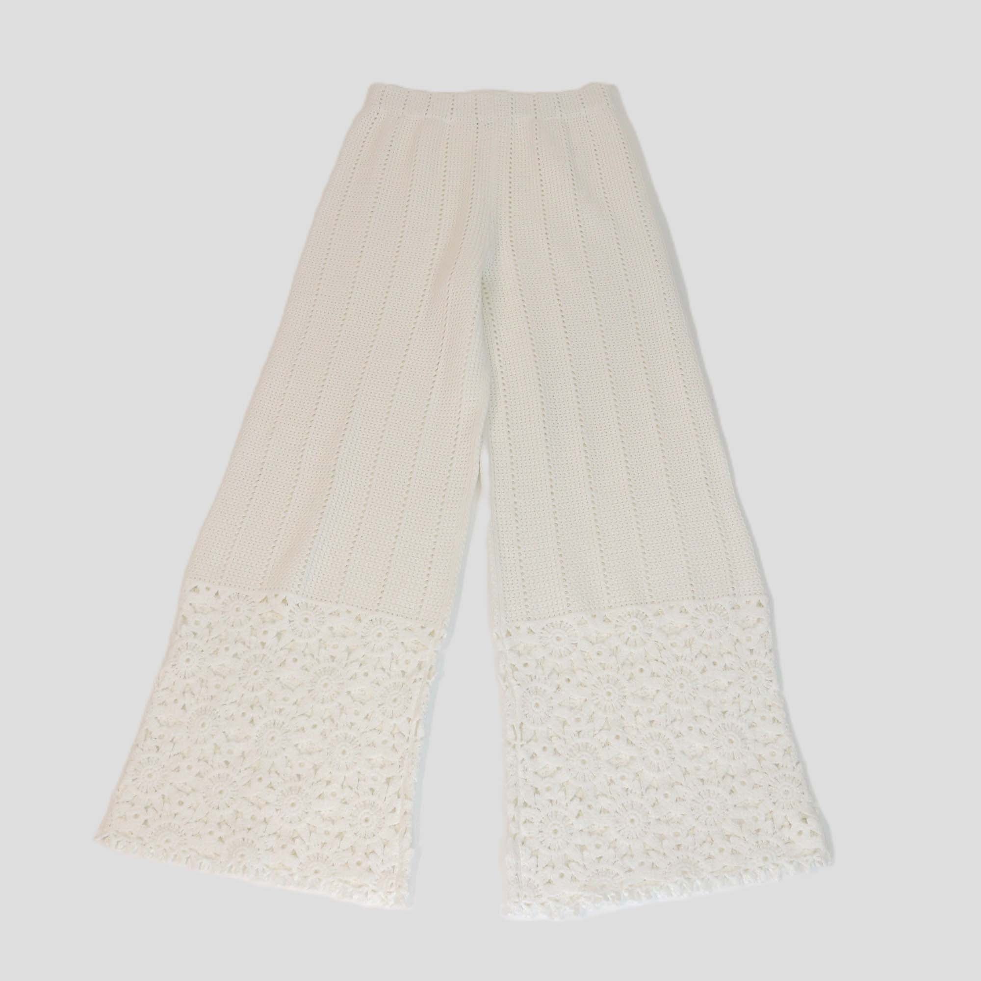Maje White Cotton Elastic Waist Crochet Wide Leg Trousers