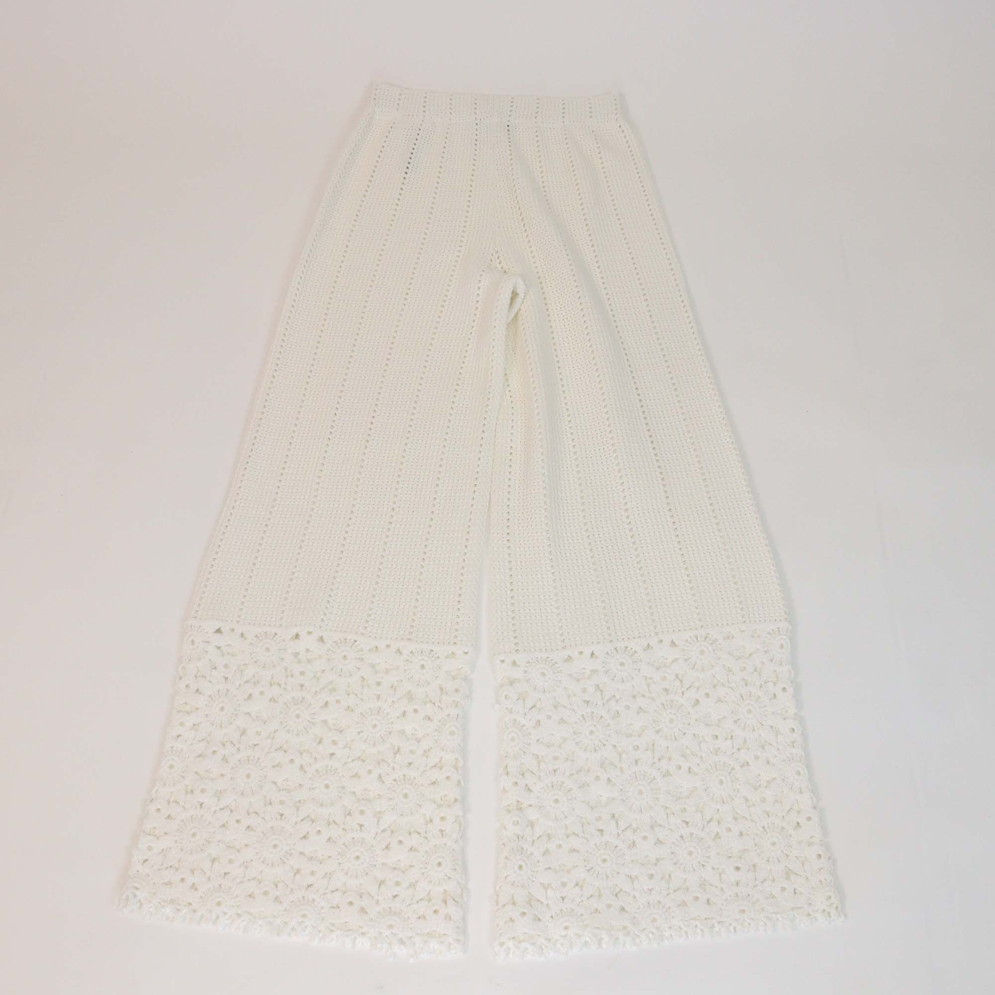 Maje White Cotton Elastic Waist Crochet Wide Leg Trousers