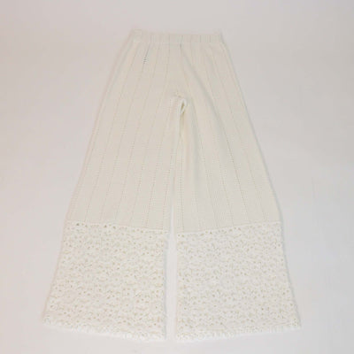 Maje White Cotton Elastic Waist Crochet Wide Leg Trousers