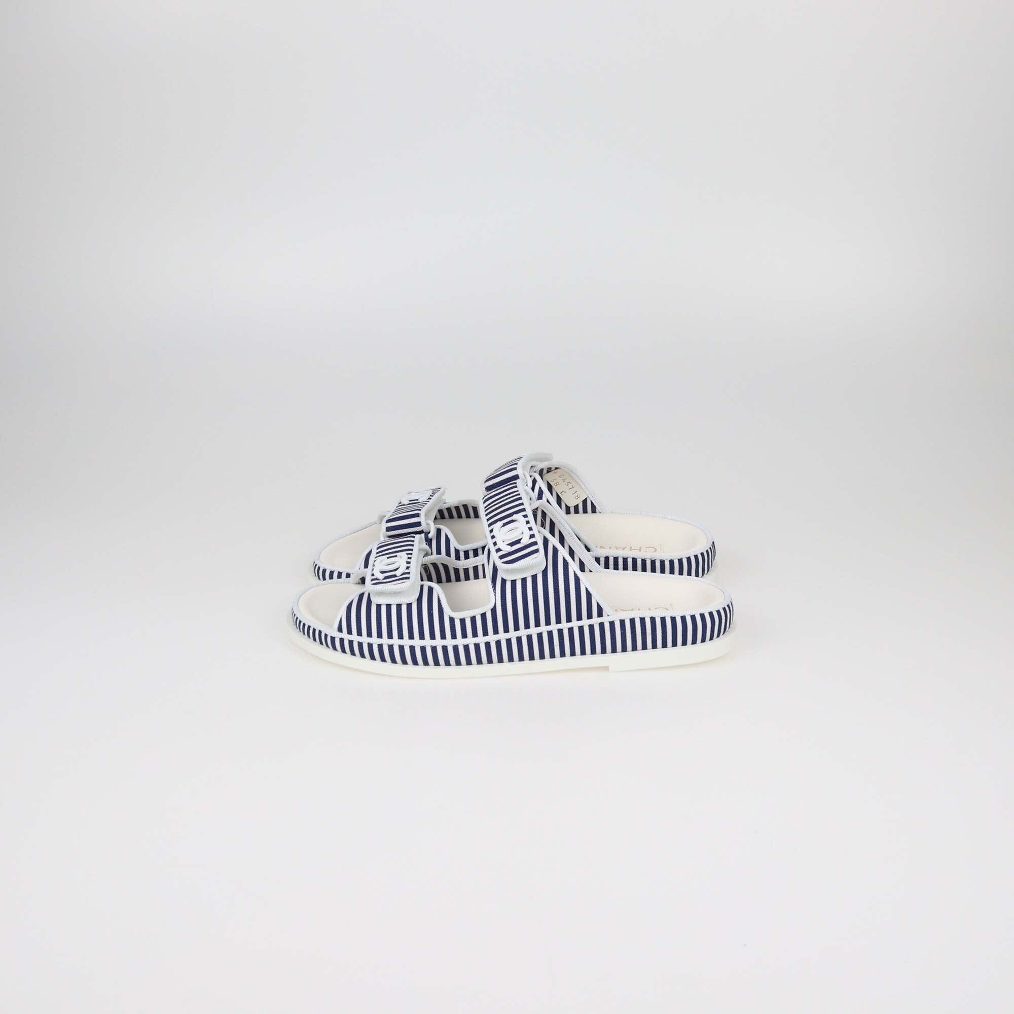 Chanel Blue/White Dad Flat Sandals Womens Chanel 