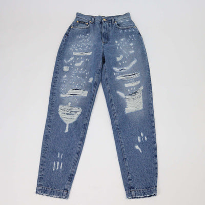 Dolce & Gabbana Washed Blue Denim Patchwork Pockets Ripped Pants
