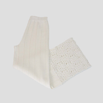Maje White Cotton Elastic Waist Crochet Wide Leg Trousers