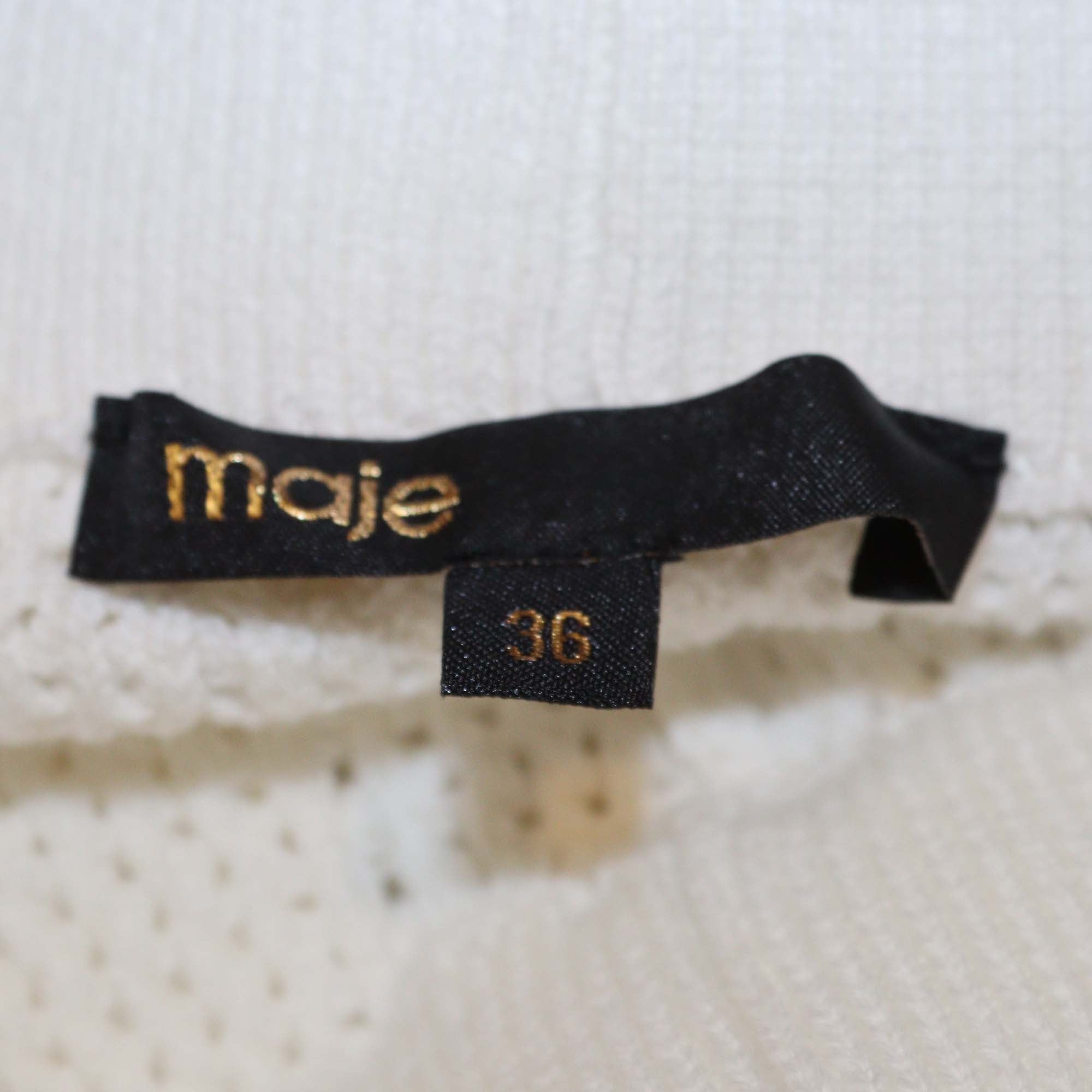 Maje White Cotton Elastic Waist Crochet Wide Leg Trousers