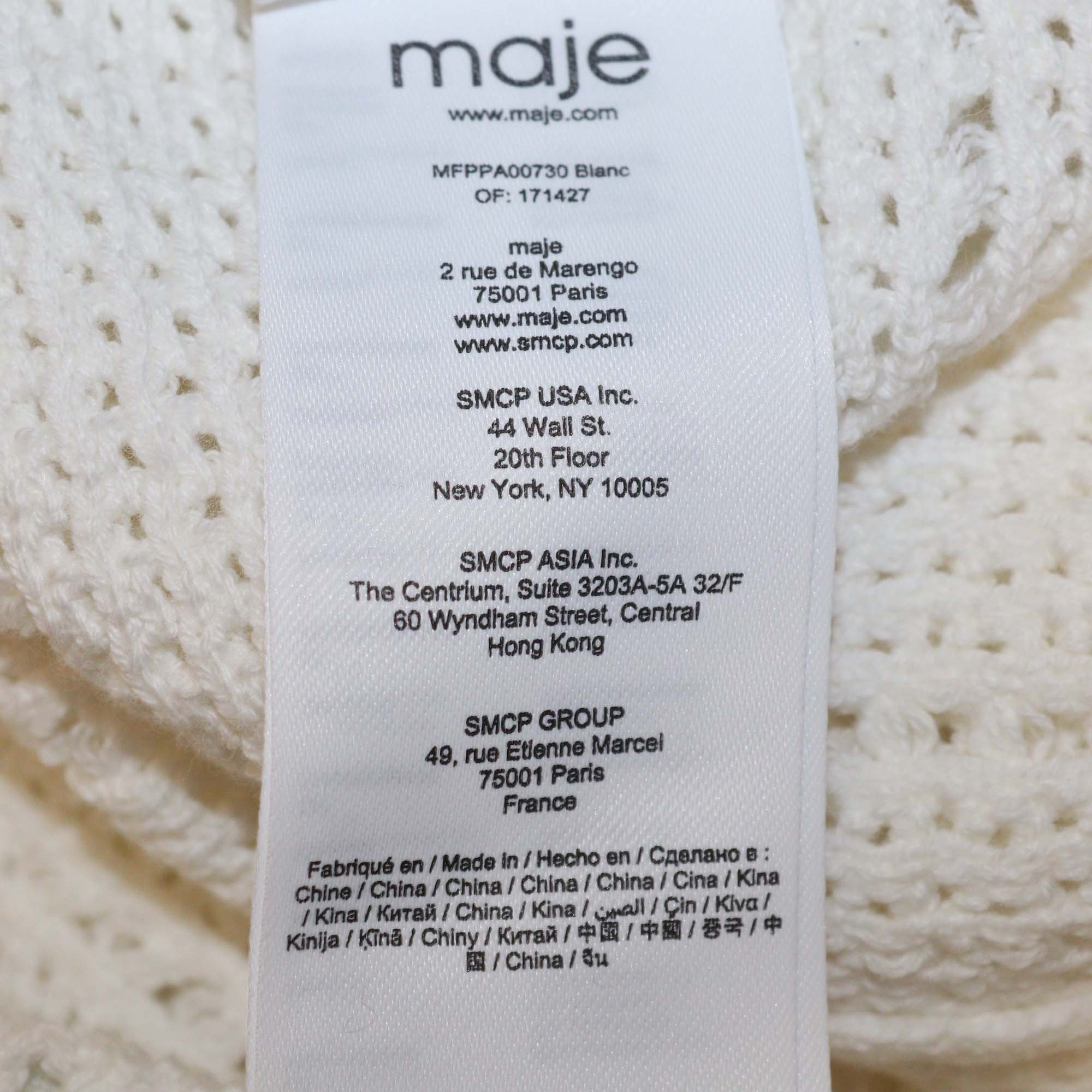 Maje White Cotton Elastic Waist Crochet Wide Leg Trousers