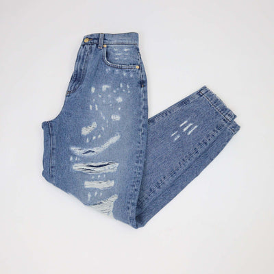 Dolce & Gabbana Washed Blue Denim Patchwork Pockets Ripped Pants