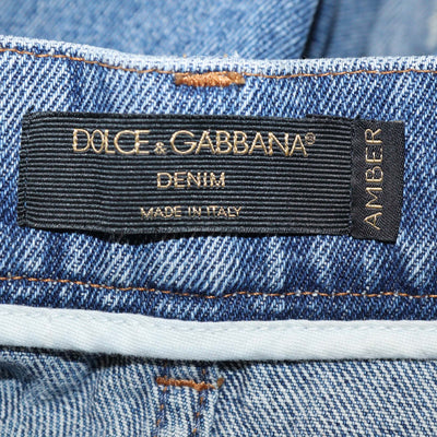 Dolce & Gabbana Washed Blue Denim Patchwork Pockets Ripped Pants
