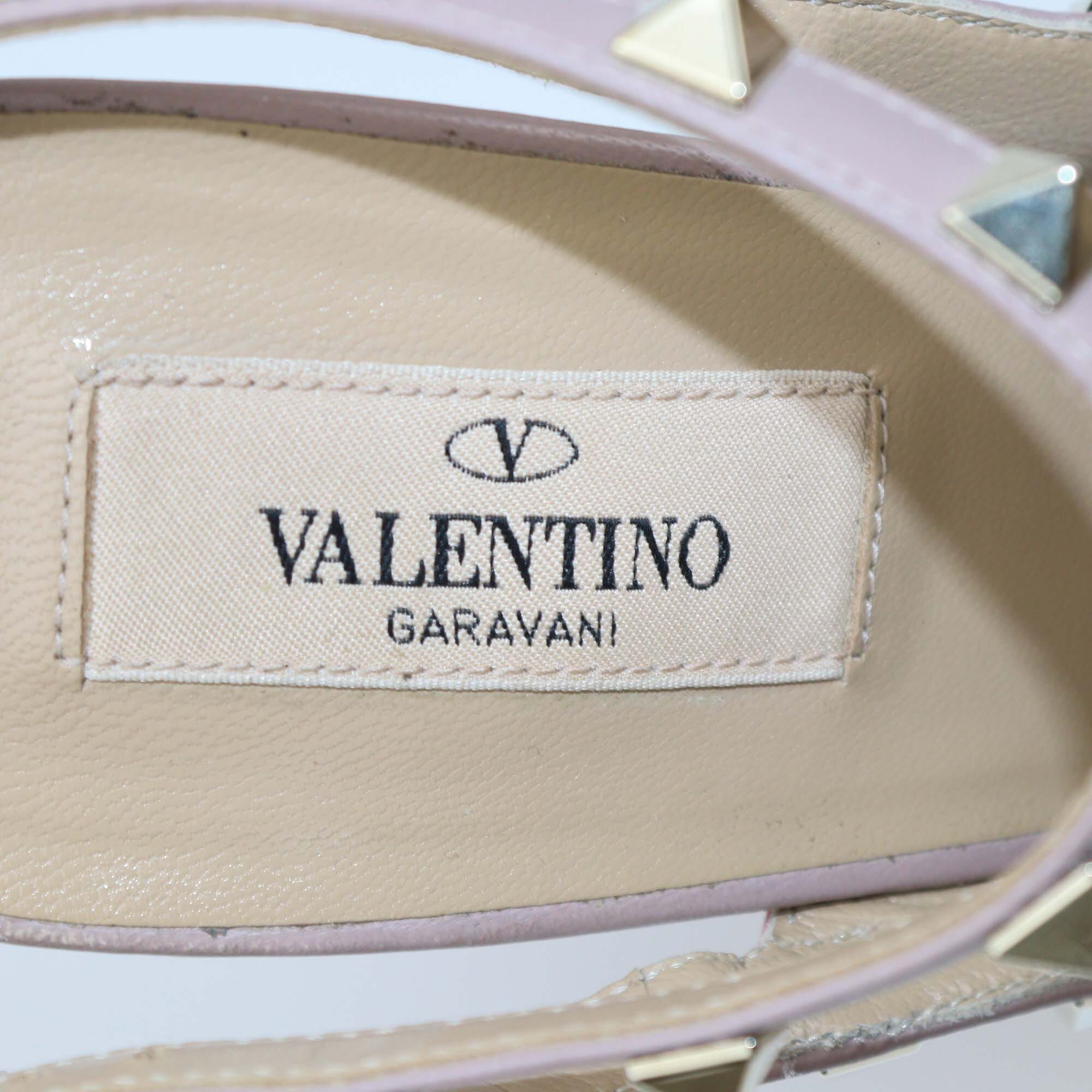 Valentino Pink/Beige Patent Rockstud Ankle Strap Sandals Womens Valentino 
