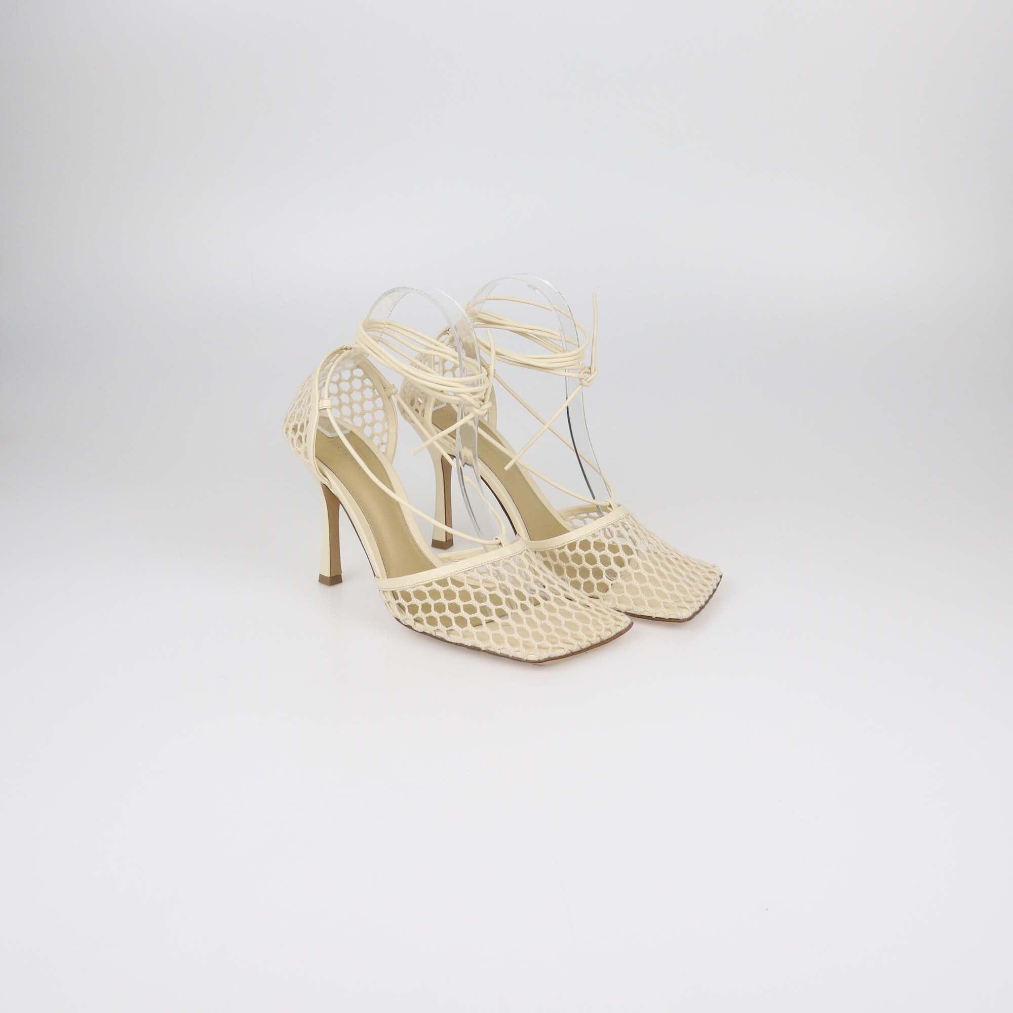 Bottega Veneta Cream Stretch Lace Up Sandals Womens Bottega Veneta 