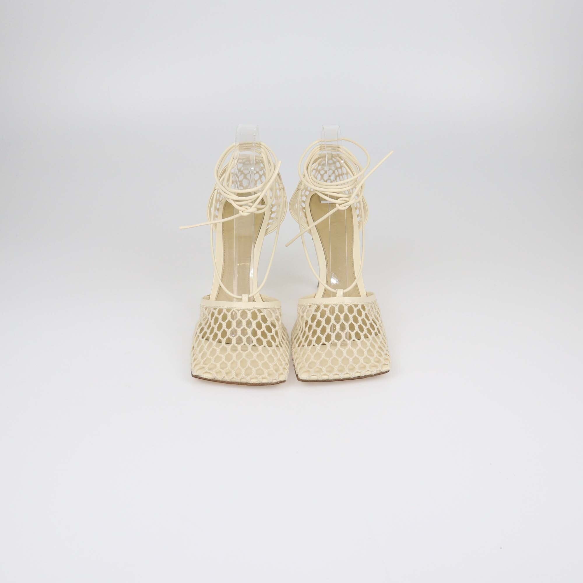 Bottega Veneta Cream Stretch Lace Up Sandals Womens Bottega Veneta 