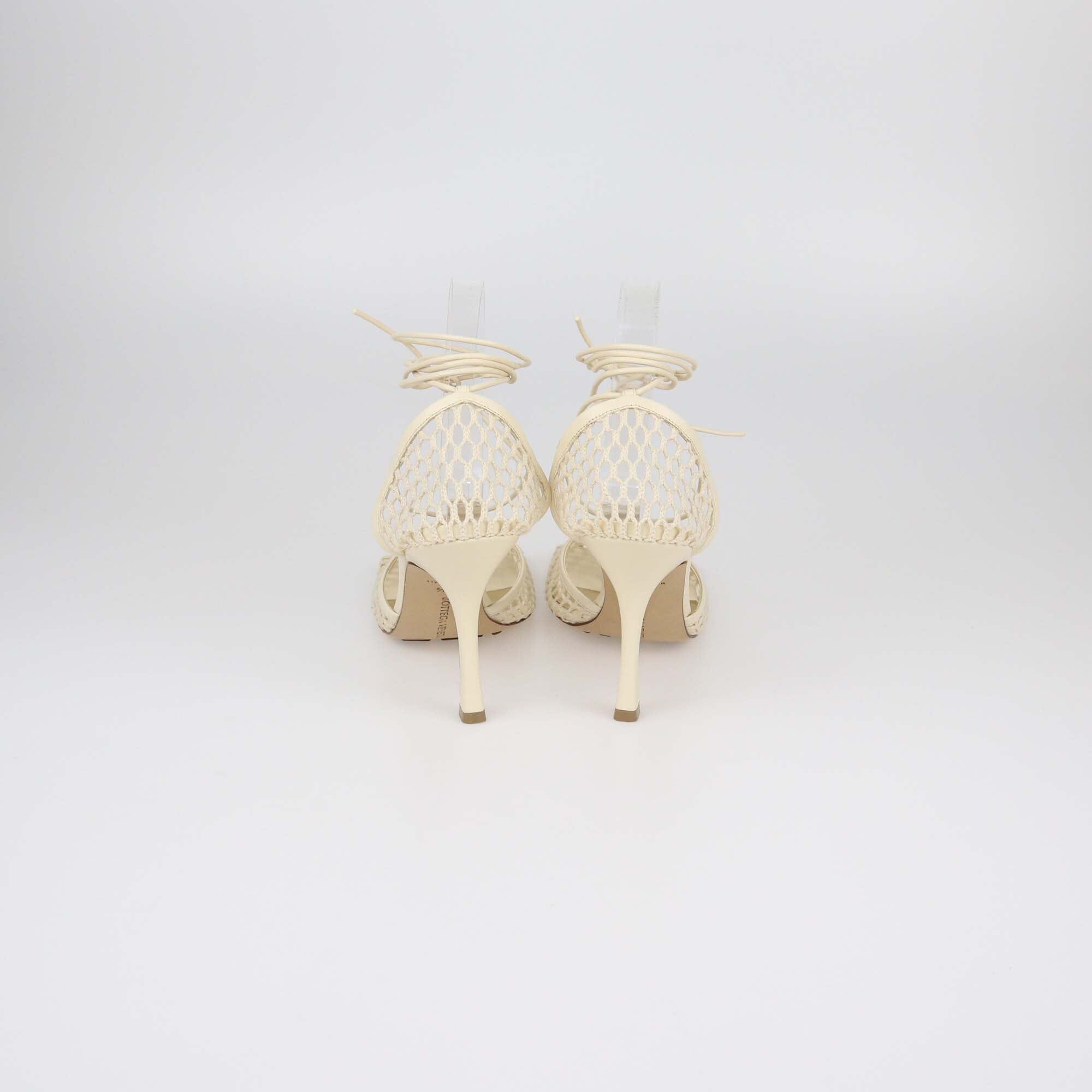 Bottega Veneta Cream Stretch Lace Up Sandals Womens Bottega Veneta 