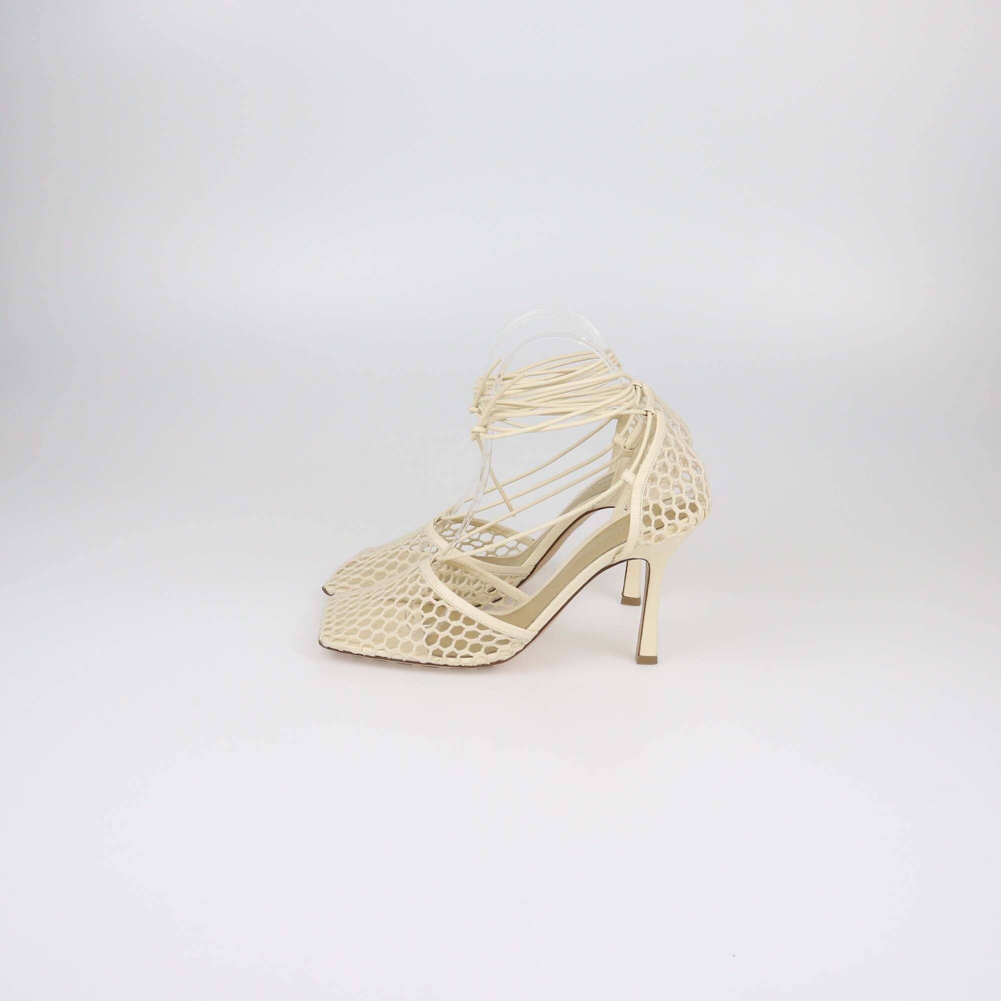 Bottega Veneta Cream Stretch Lace Up Sandals Womens Bottega Veneta 