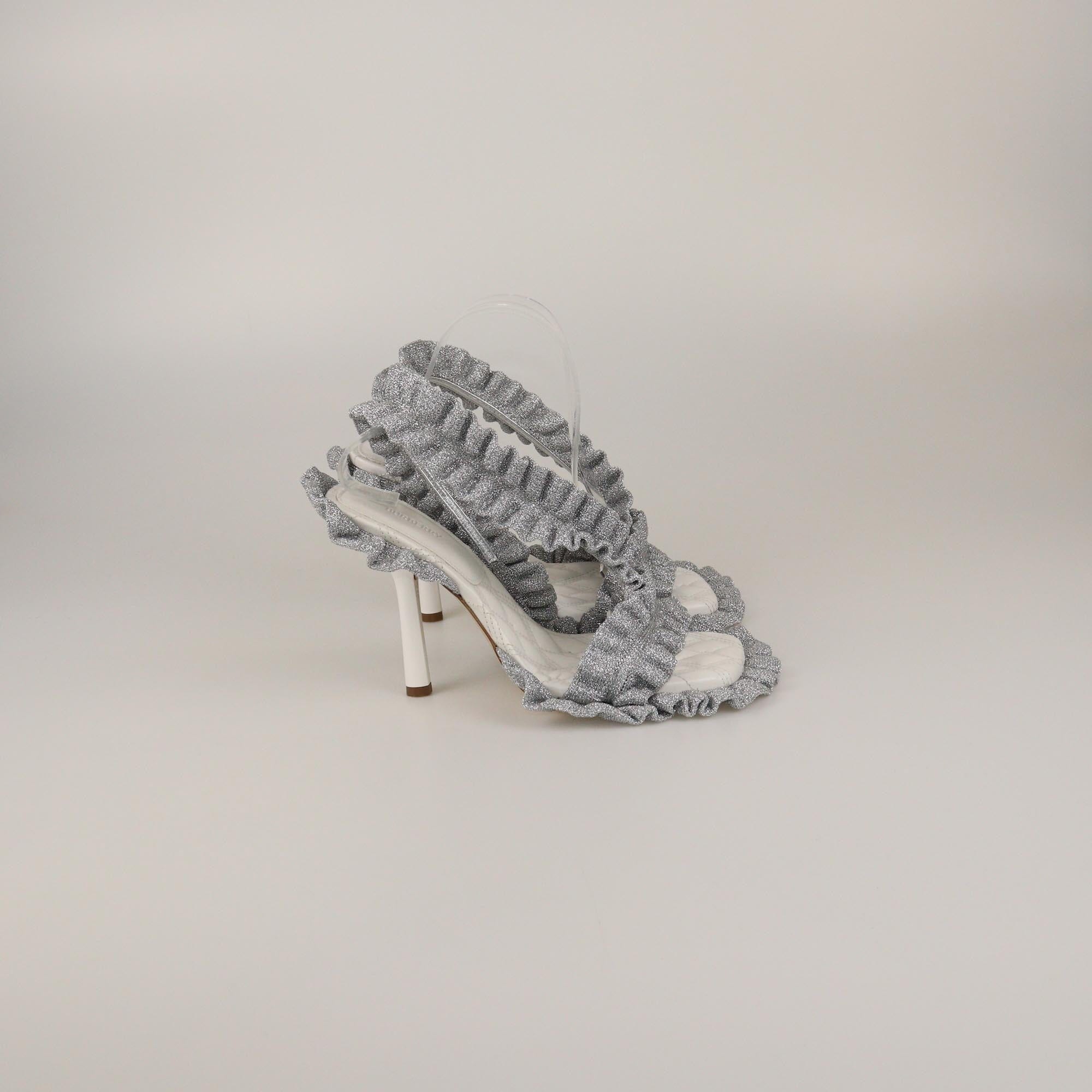 Burberry Silver Ruff Slingback Sandals Womens Burberry 