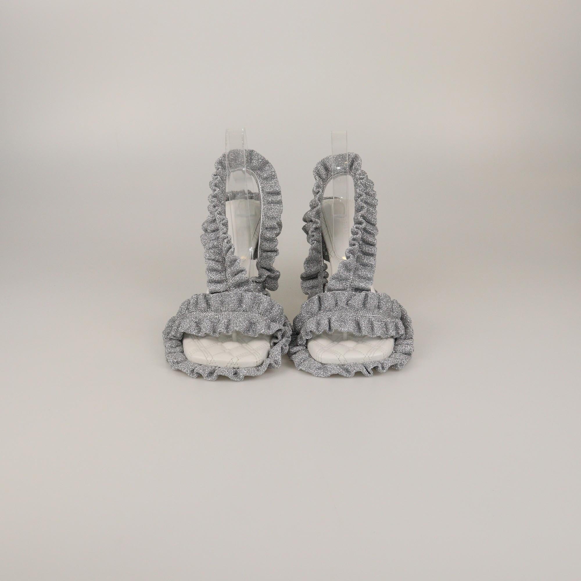Burberry Silver Ruff Slingback Sandals Womens Burberry 