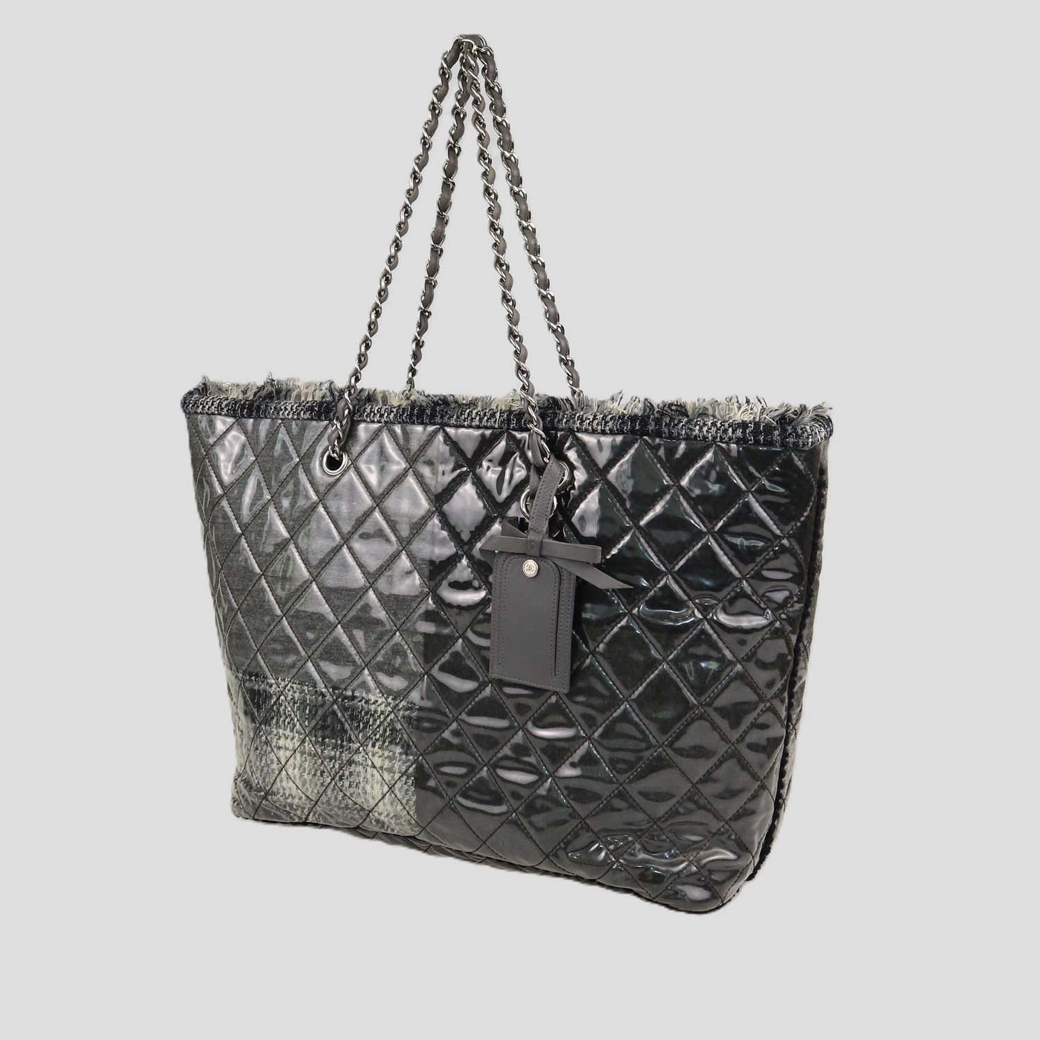 Chanel Grey Quilted Vinyl and Tweed Funny Patchwork Tote