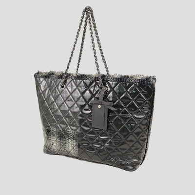 Chanel Grey Quilted Vinyl and Tweed Funny Patchwork Tote