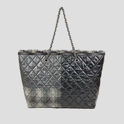 Chanel Grey Quilted Vinyl and Tweed Funny Patchwork Tote