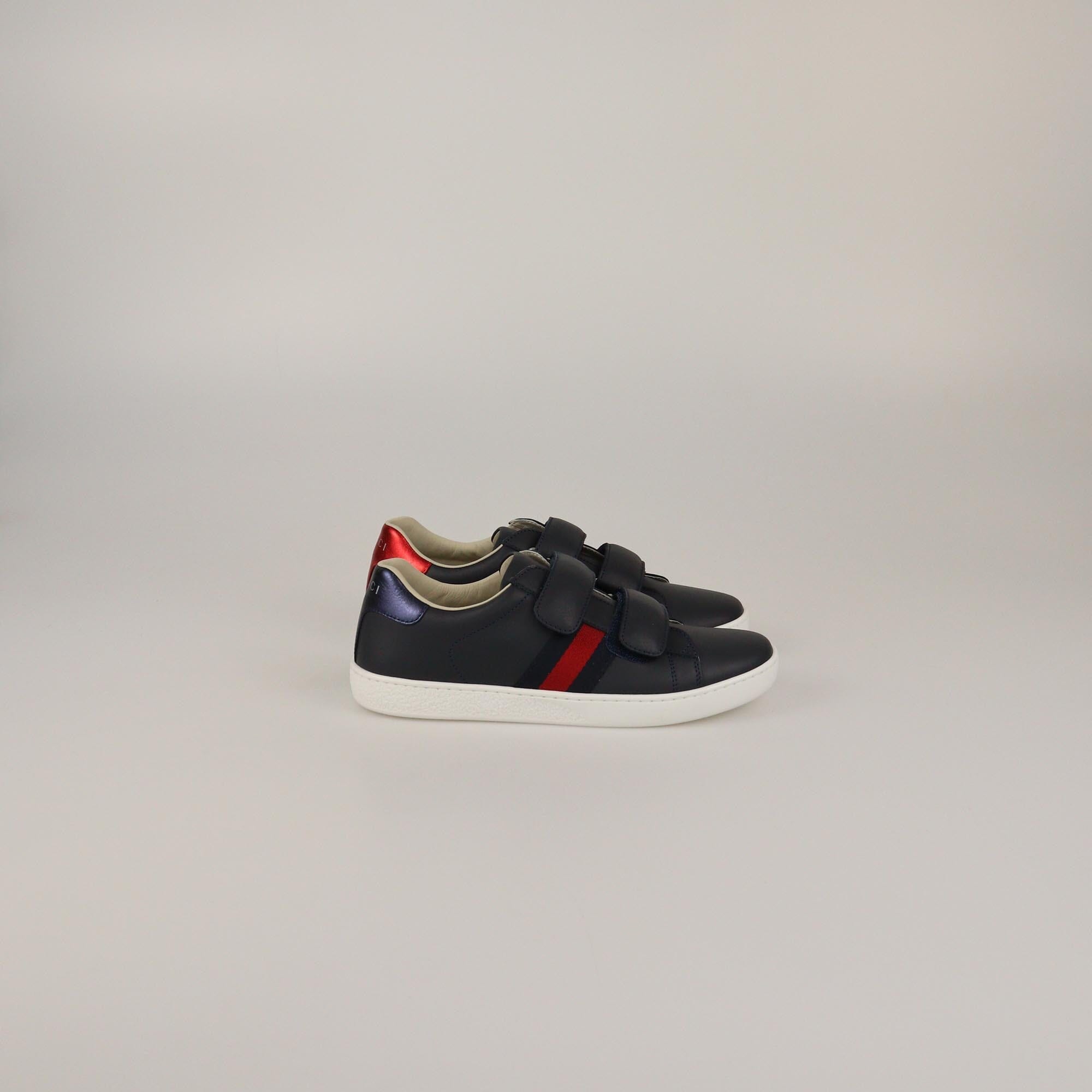 Gucci Kid's Navy Blue Web New Ace Sneakers Womens Gucci 
