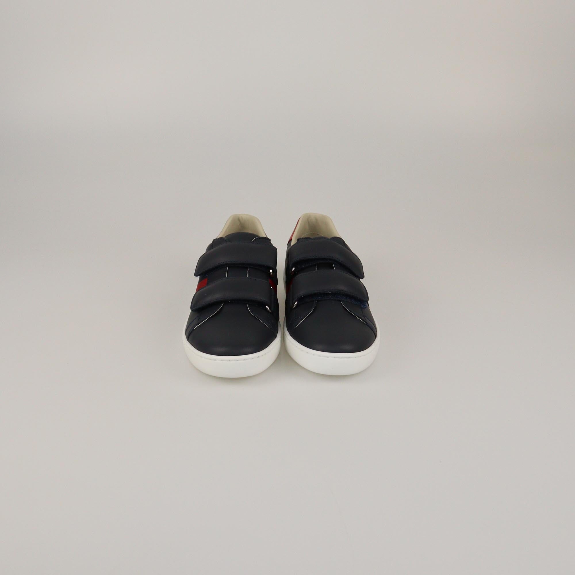 Gucci Kid's Navy Blue Web New Ace Sneakers Womens Gucci 