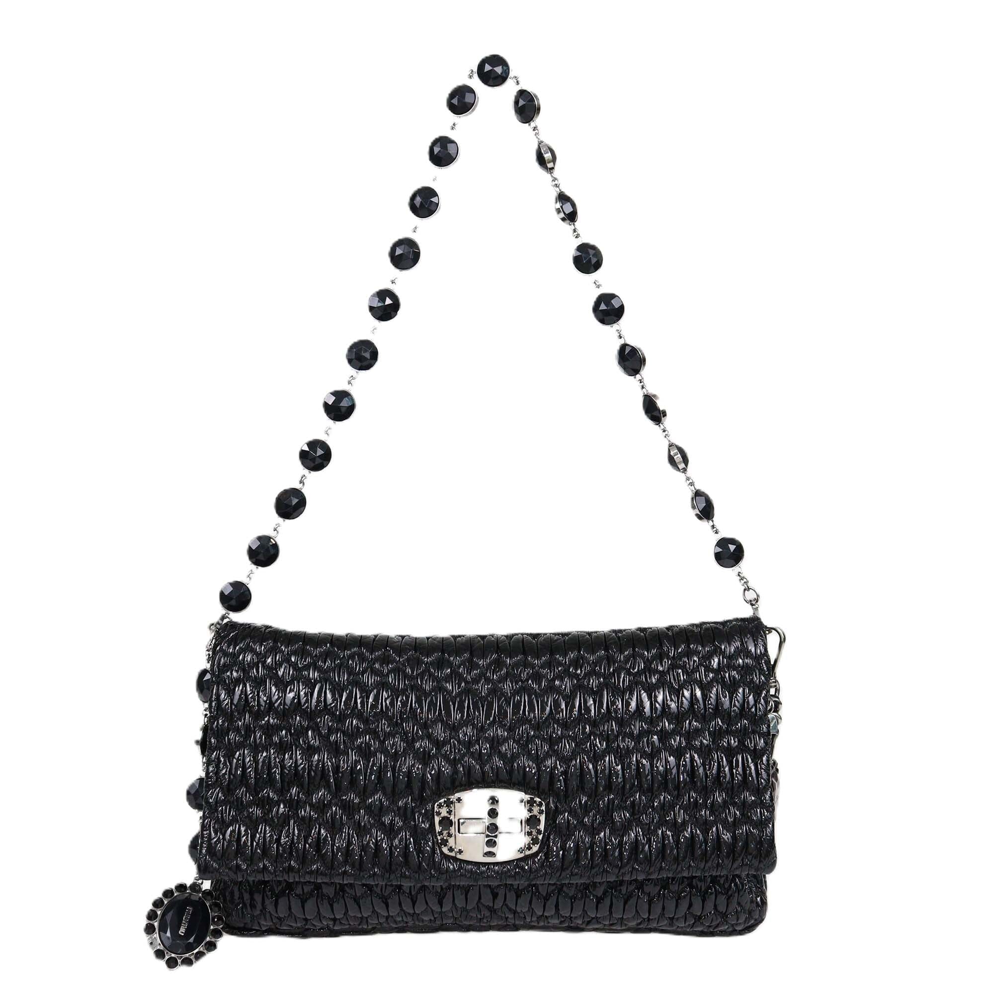 Miu Miu Black Matelasse Crystal Shoulder Bag Womens Miu Miu 