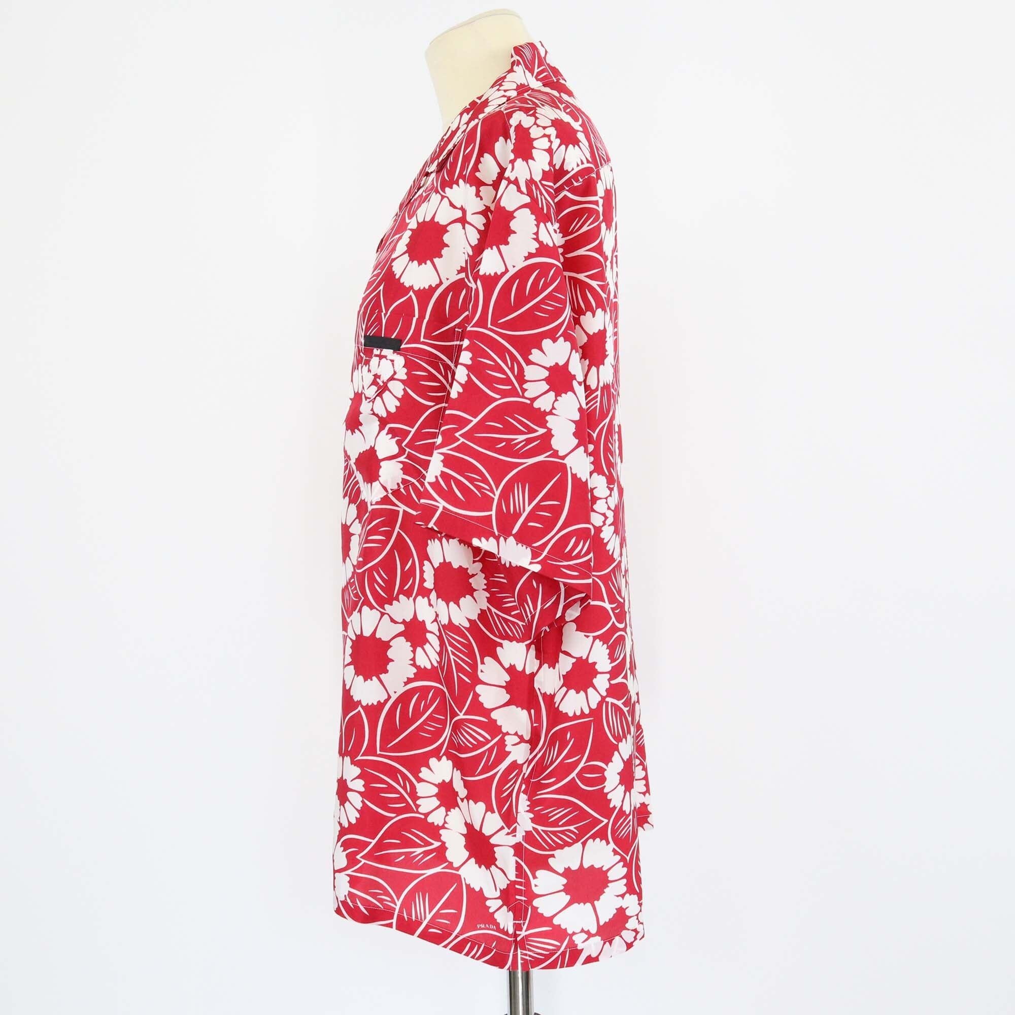 Prada Red/White Floral Print Short Sleeve Button Shirt Mens Prada 