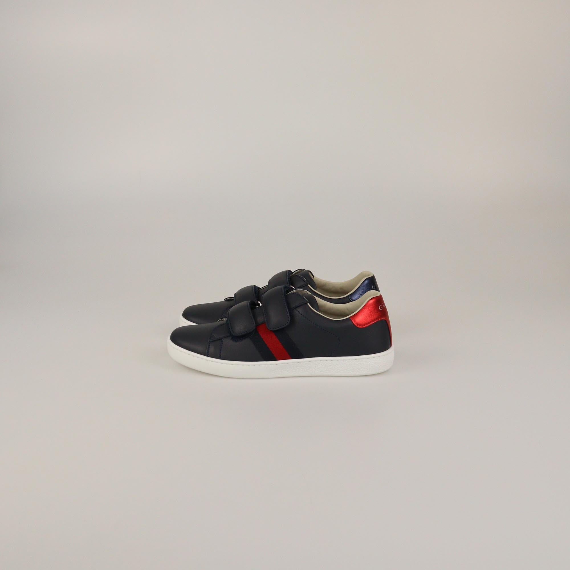 Gucci Kid's Navy Blue Web New Ace Sneakers Womens Gucci 