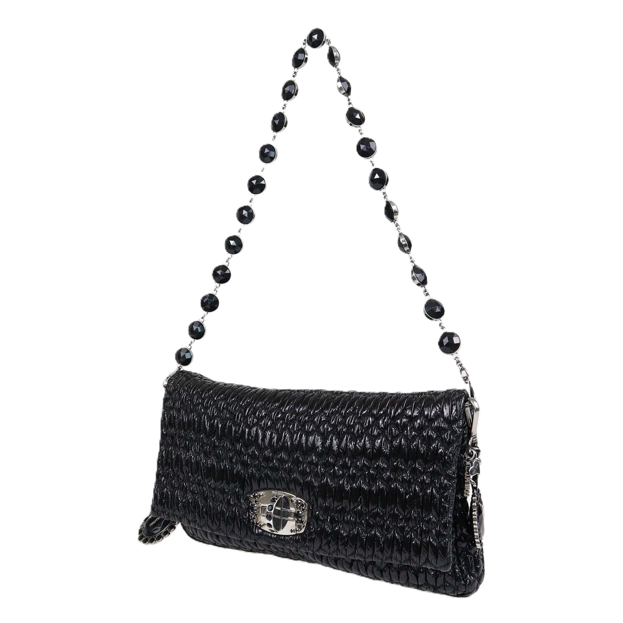 Miu Miu Black Matelasse Crystal Shoulder Bag Womens Miu Miu 