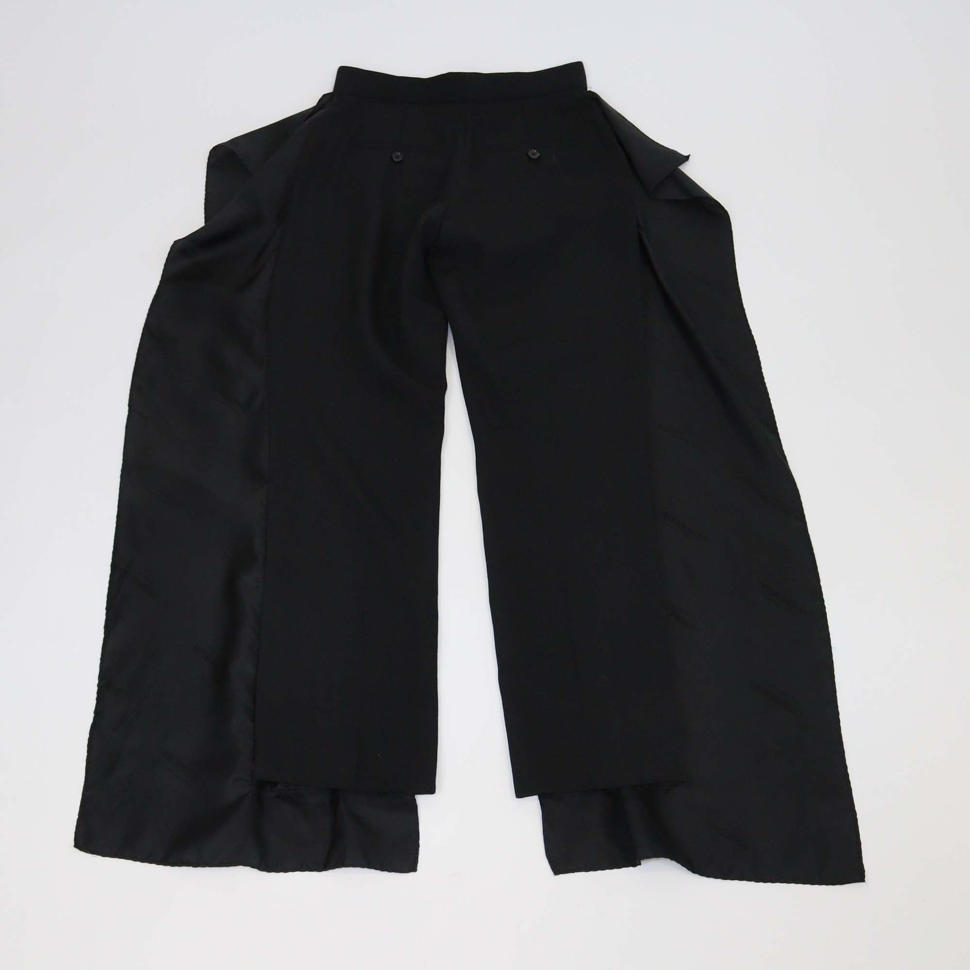 Burberry Black Wool Draped Sheer Side Straight Leg Pants