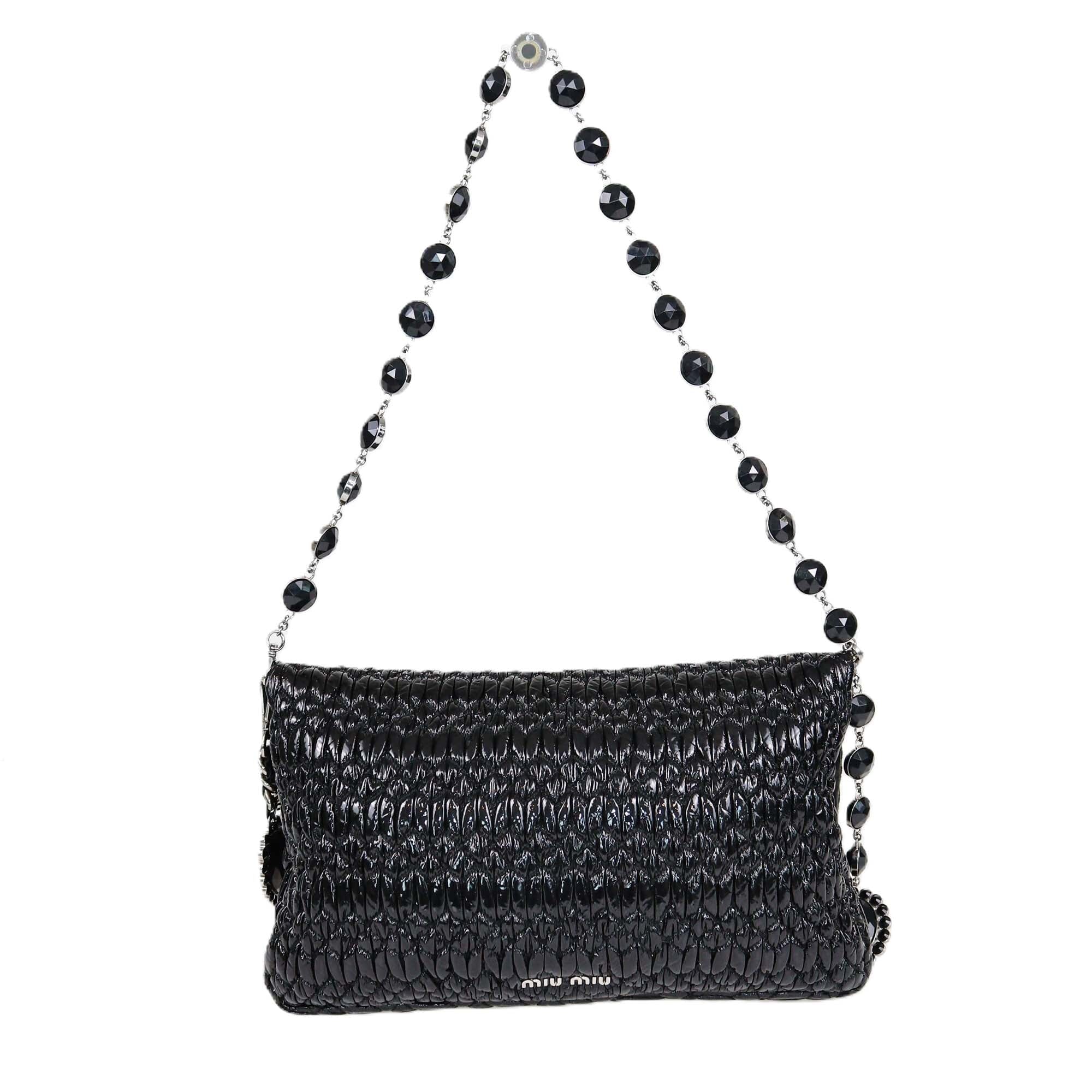 Miu Miu Black Matelasse Crystal Shoulder Bag Womens Miu Miu 