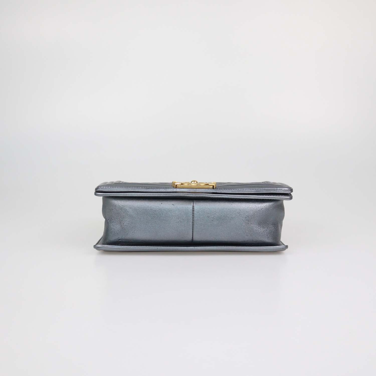 Chanel Metallic Grey Quilted Leather Medium Boy Flap Bag