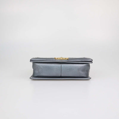 Chanel Metallic Grey Quilted Leather Medium Boy Flap Bag