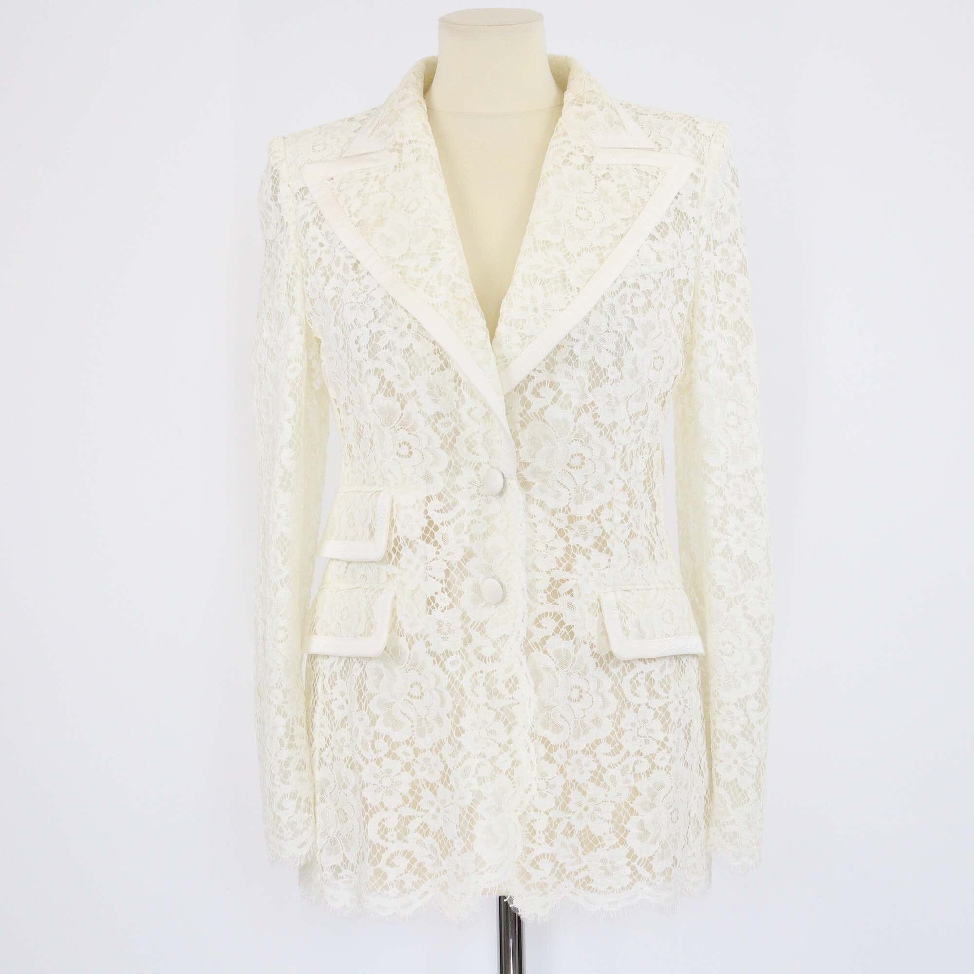 Dolce & Gabbana Off White Lace Single Breasted Blazer Womens Dolce & Gabbana 