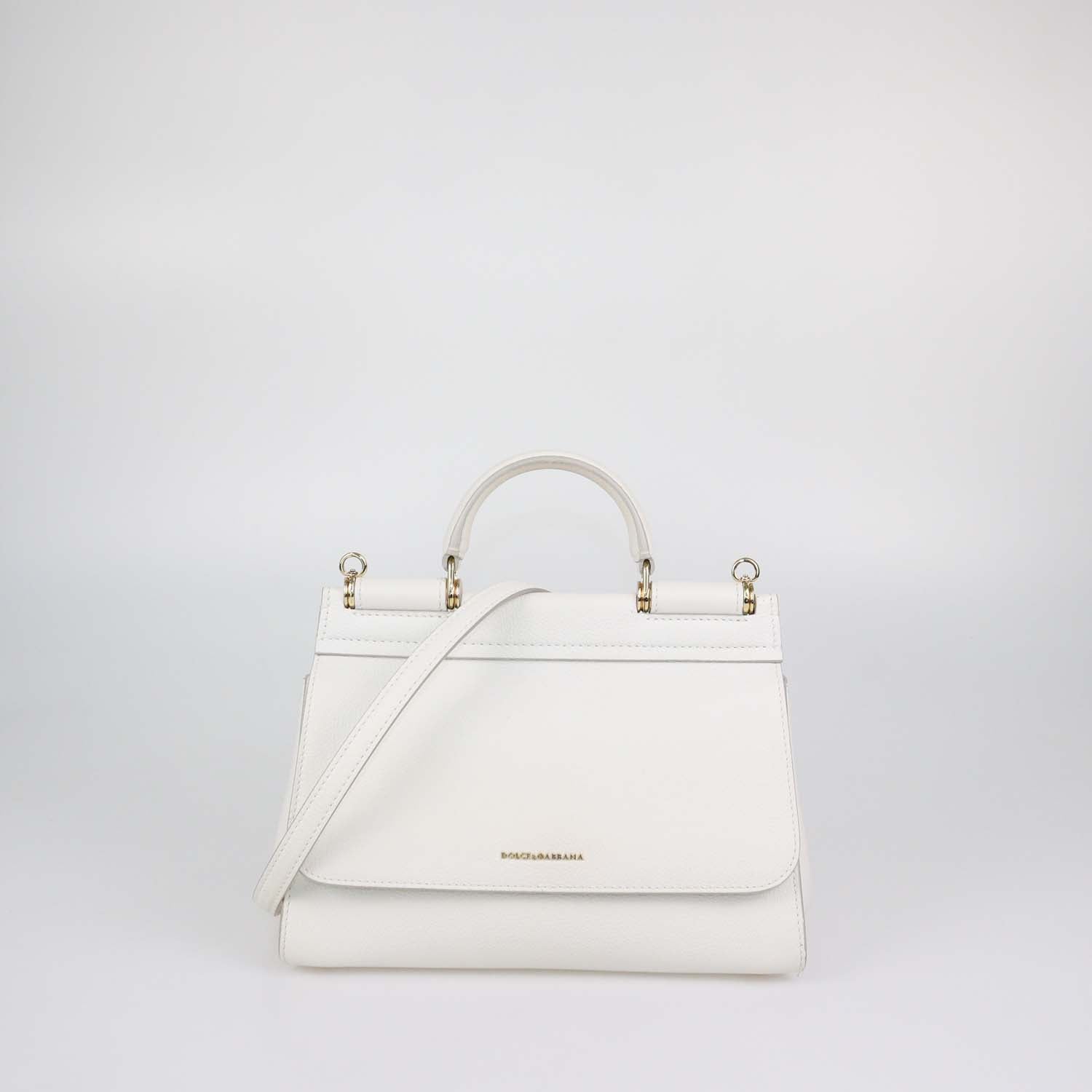 Dolce & Gabbana White Leather Medium Soft Sicily Top Handle Bag