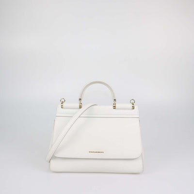 Dolce & Gabbana White Leather Medium Soft Sicily Top Handle Bag