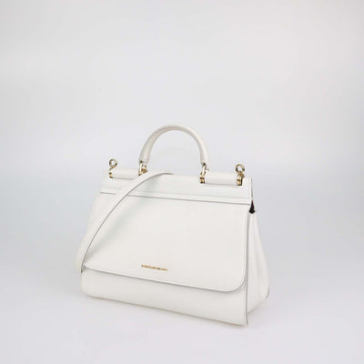 Dolce & Gabbana White Leather Medium Soft Sicily Top Handle Bag
