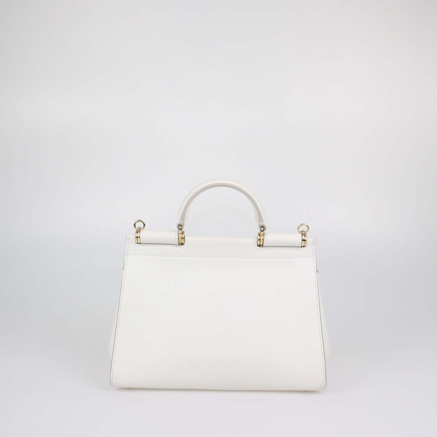 Dolce & Gabbana White Leather Medium Soft Sicily Top Handle Bag