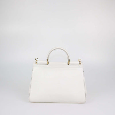 Dolce & Gabbana White Leather Medium Soft Sicily Top Handle Bag