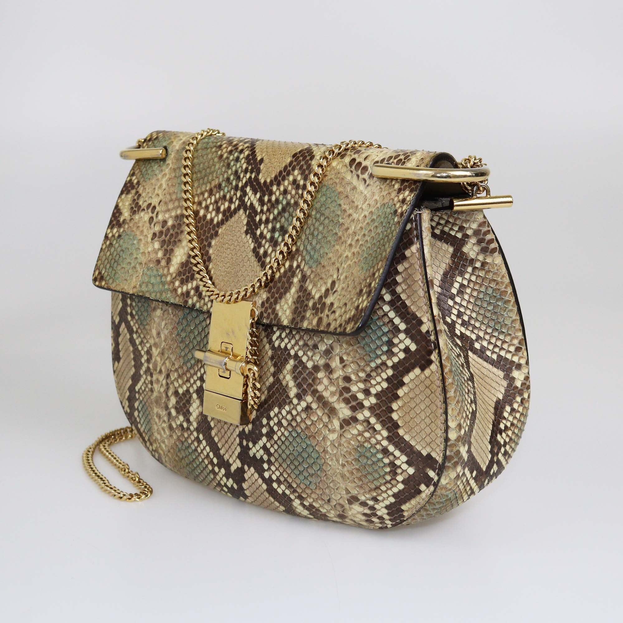 Chloe Beige Python Medium Drew Shoulder Bag Womens Chloe 