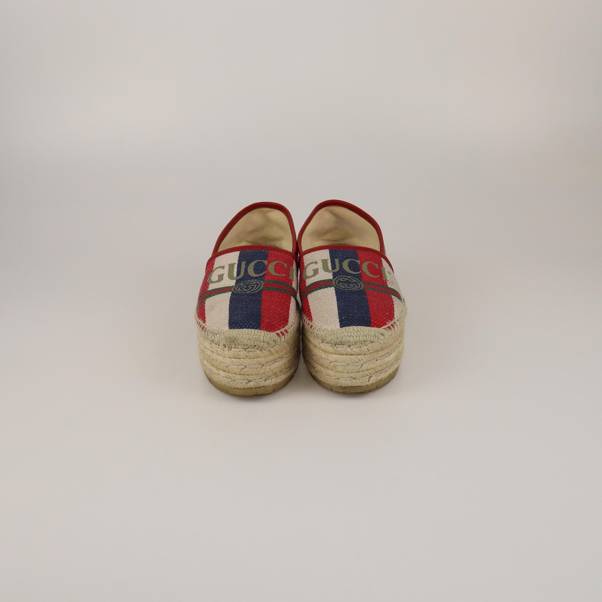 Gucci Multicolor Sylvie Espadrille Platform Flats Womens Gucci 
