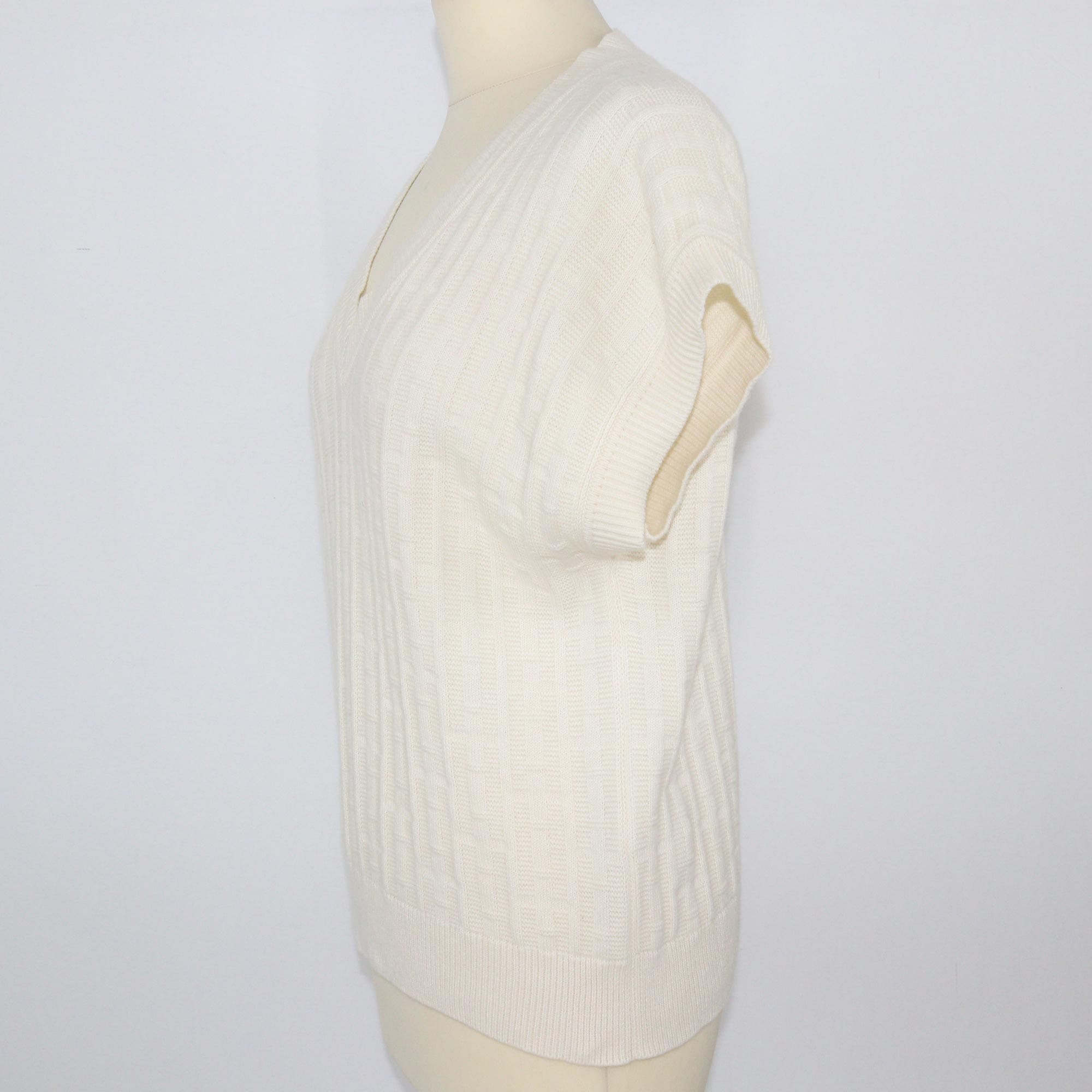 Cream Shortsleeve V-neck Sweater Clothing Hermes 