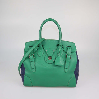 Ralph Lauren Green/Blue Leather Ricky 33 Tote