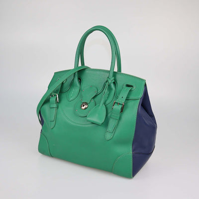Ralph Lauren Green/Blue Leather Ricky 33 Tote