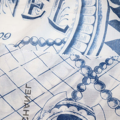 Chanel White/Blue Cotton Habana Cuba Print Silk Square Scarf