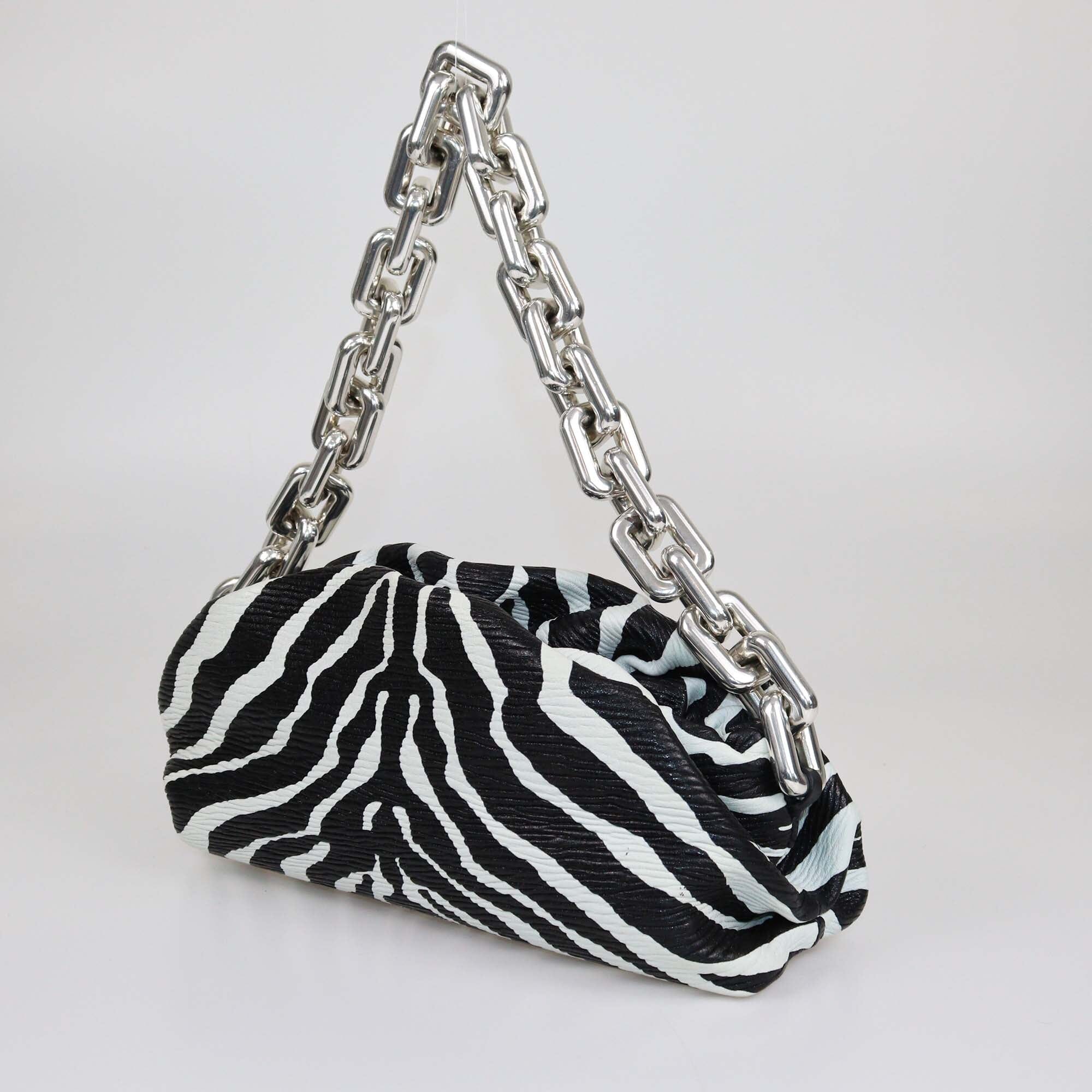 Bottega Veneta Black/White Zebra Print The Chain Pouch Bag Womens Bottega Veneta 