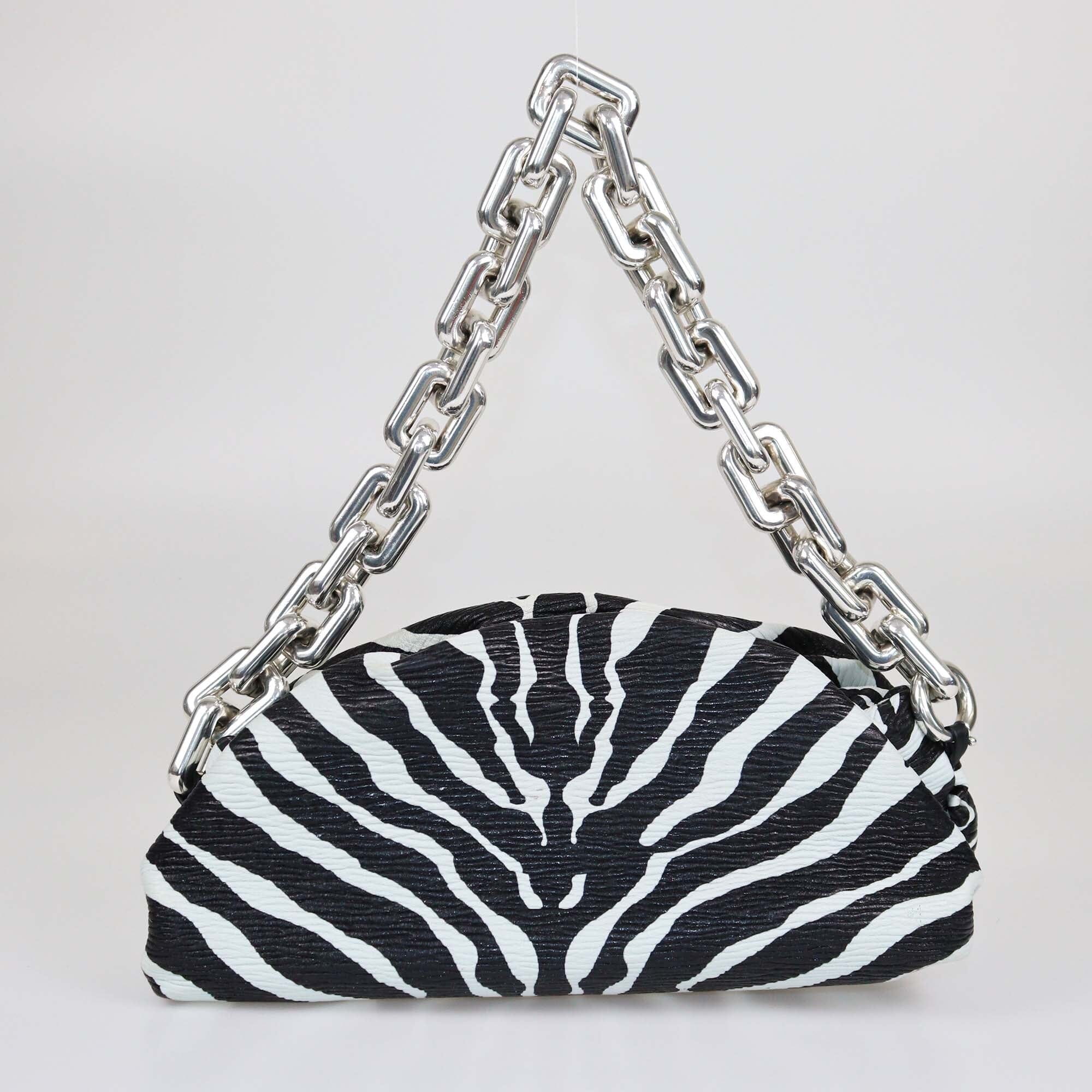 Bottega Veneta Black/White Zebra Print The Chain Pouch Bag Womens Bottega Veneta 