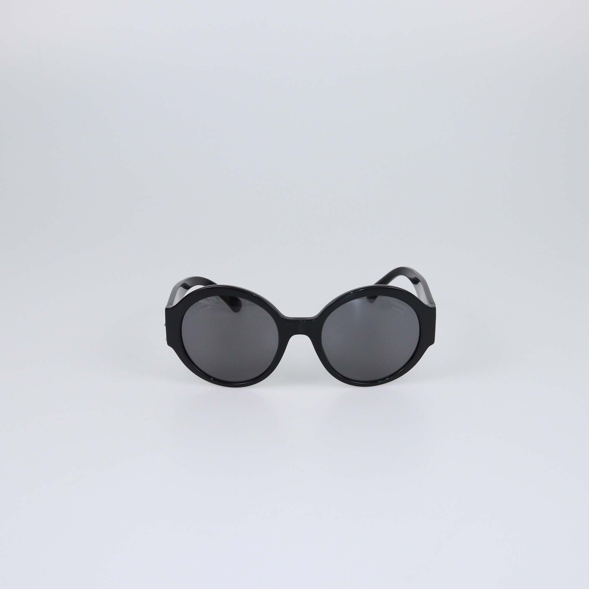 Chanel Black Polarized Round Sunglasses Womens Chanel 