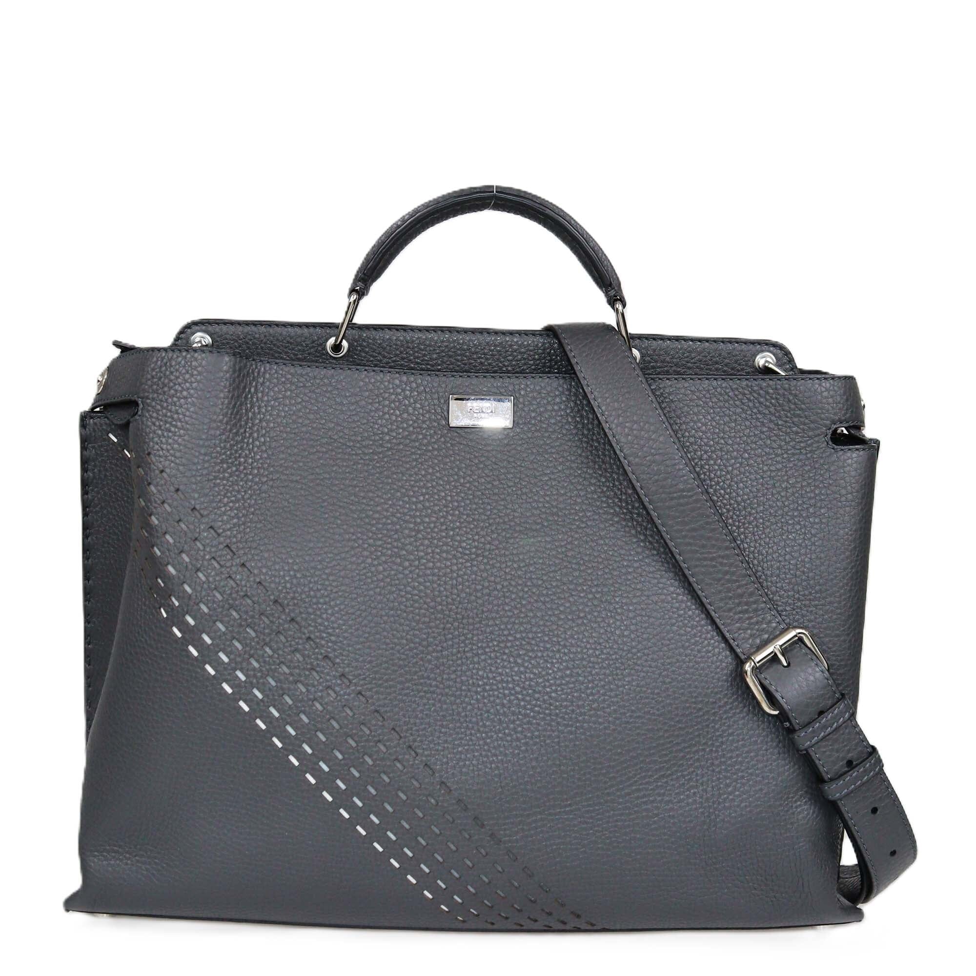 Fendi Dark Grey Selleria Essential Peekaboo Iconic Top Handle Bag Womens Fendi 